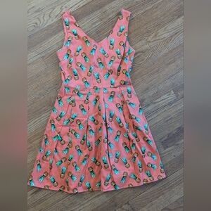 Pineapple Print A-Line Dress - Orange